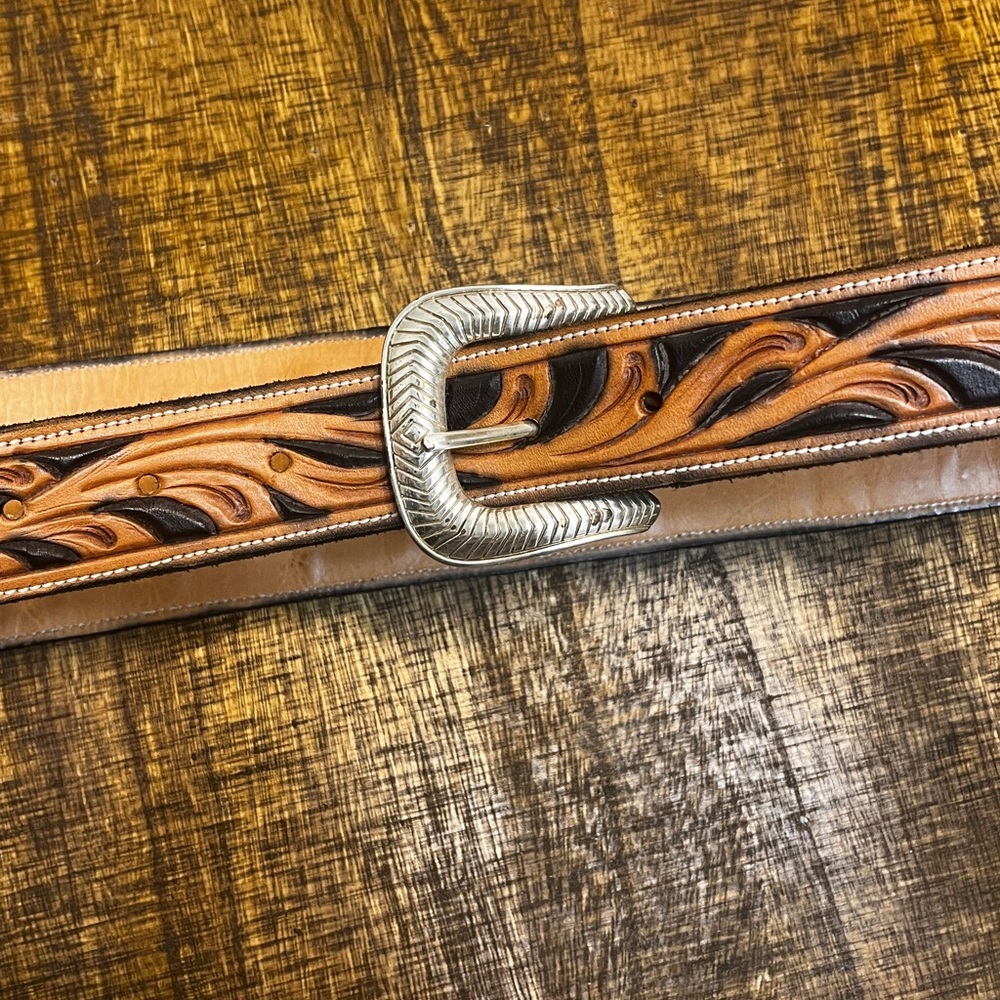 Western Leather Belt with Silver Buckle